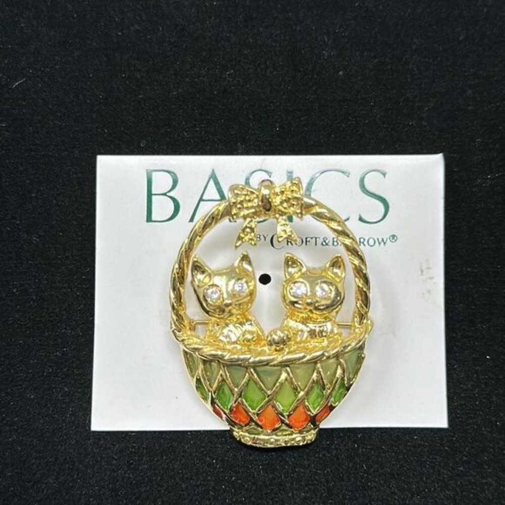 Cats in basket brooch